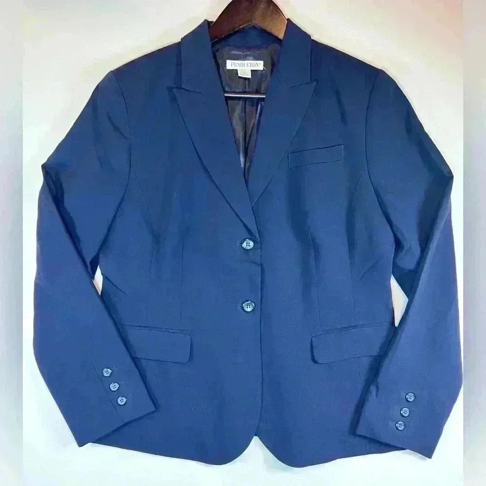 Pendleton VTG women’s blazer jacket size 12 navy wool stretch office career FLAW